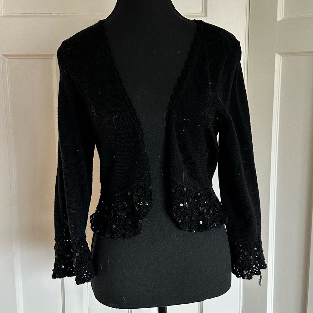 Feminine Vintage Inspired Black Sequin Trim Cardigan